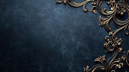 Gold ornate design on dark blue background