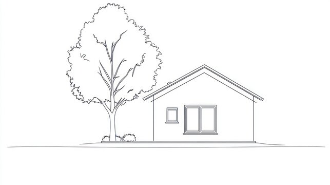 recommend clip art: Simple House Sketch with Tree, Backyard View