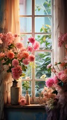 Fototapeta premium A window flower windowsill plant.