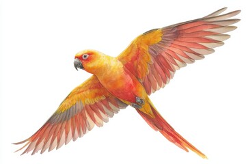Fototapeta premium Sun Conure in Flight Watercolor Painting