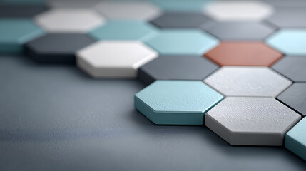 a collection of colorful hexagon tiles arranged in a visually appealing pattern. The composition showcases a variety of colors and highlights the intricate design of the individual tiles