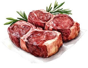 Fototapeta premium beef raw steak cut watercolor art drawing illustration 