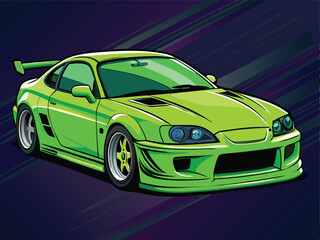 Obraz premium Supra green supra cartoon car illustration vector graphic vectorize illustration design