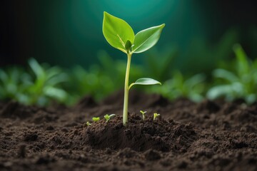 Young Green Plant Sprouting from Soil in Nature