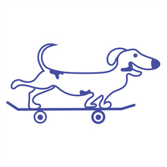 Vector Logo Design Template and Graphic Element for Advertising, Branding, Posters and Banners - Funny Cartoon Illustration with Smiling Dachshund Character and Mascot on Skateboard