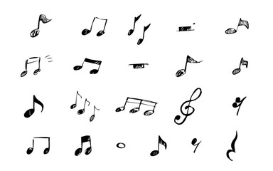 手書き風の音符のイラストセット(モノクロ)