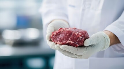 Inspecting spoiled meat for food safety processing plant closeup lab environment professional concept