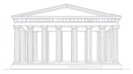 Obraz premium Grecian temple facade illustration, architectural drawing, ancient building, historical structure, for educational or design purposes