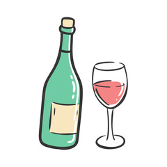 wine bottle and glass icon, wine bottle and glass vector illustration-simple illustration of wine bottle and glass, perfect for wine bottle and glass logos and icons