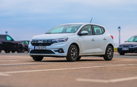 Varberg, Sweden - February 09 2025: white dacia sandero parked in an open lot.