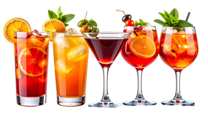 Signature Cocktail Glass Collection Colorful Mixed Drinks Transparent background PNG