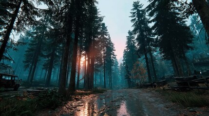 Fototapeta premium Forest path sunrise
