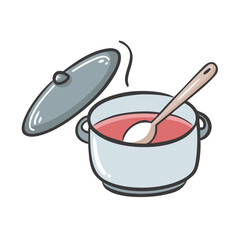 soup pot with ladle icon, soup pot with ladle vector illustration-simple illustration of soup pot with ladle, perfect for soup pot with ladle logos and icons