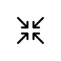 Minimize icon with arrows pointing inward, representing screen reduction, window resize, or zoom out in minimalistic black design