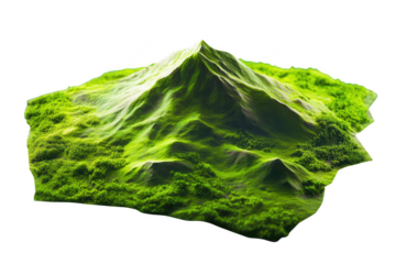 A green mountain with trees and grass landscape on transparent background