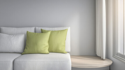 Fototapeta premium Cozy modern living room with light colors and natural light from a window