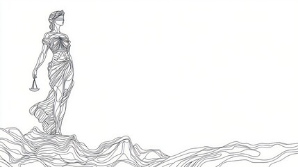 Justice figure, abstract design, balanced scales, background, legal concept, illustration, artistic, print