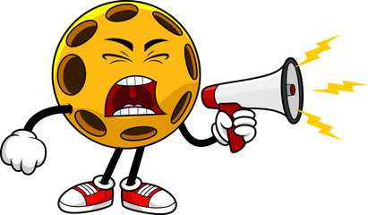 Pickleball Character Yelling Through Megaphone - Vector Hand Drawn Illustration Isolated On Transparent Background