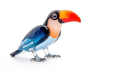 Fototapeta premium Colorful toucan figurine made of crystal, showcasing vibrant hues and intricate details, perfect for decorative purposes