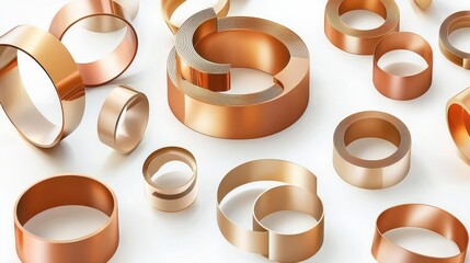 Collection of Elegant Circular Copper Rings and Bands on a Clean White Background for Creative Designs
