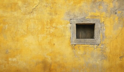 Aged yellow wall with small square window