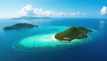 Obraz premium Panoramic aerial view of Iles des Saintes with white sandy beaches and turquoise waters, Iles des Saintes, paradise