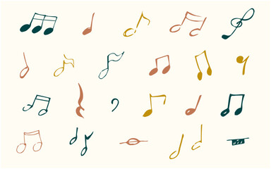 手書き風の音符のイラストセット(カラー)