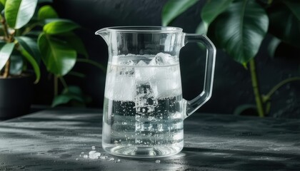 Ice water pitcher on a table, refreshing summer drink refreshing
