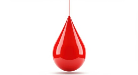Obraz premium A Single Red Teardrop: Abstract Hanging Sculpture, Minimalist Design, Modern Art, Glossy Red Pendant Lamp, Clean Background Studio Shot