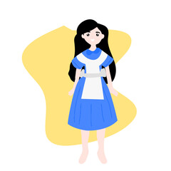 Woman wearing apron isolated on white background