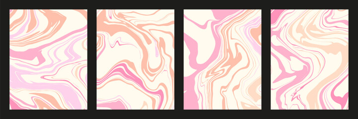 Abstract pastel color marble texture cover set. Liquid wavy lines poster collection.