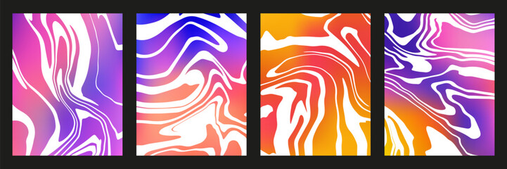 Fluid gradient cover set with marble texture. Trendy poster design template for summer party