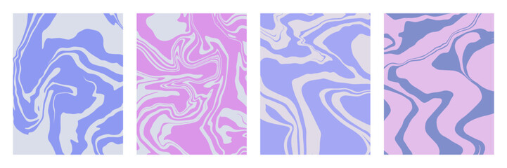 Trendy colorful marble texture poster collection. Liquid wavy lines cover set.
