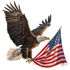 Obraz premium Majestic Bald Eagle Soaring with American Flag Memorial Day Tribute