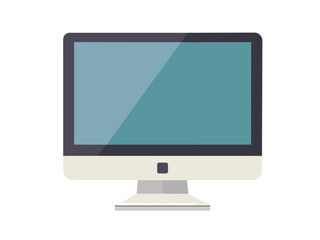 Minimalist flat design illustration of a desktop computer monitor, suitable for tech, web design, or digital workspace concepts.
