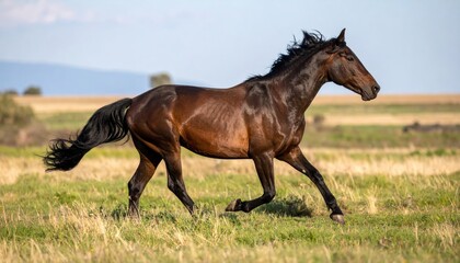 Fototapeta premium Galloping horse in open meadow nature photography scenic landscape dynamic movement