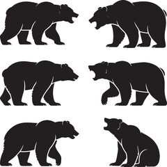 Bear silhouette set vector illustration wildlife animal design black and white