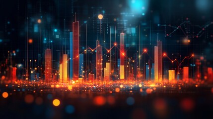 Fototapeta premium Abstract digital cityscape with financial data and a dynamic graph display in bright colors