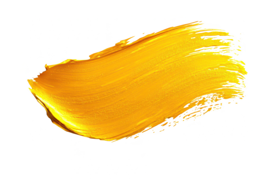 Vibrant yellow paint stroke with visible brush texture on transparent background