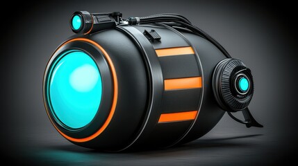 Sleek futuristic device with glowing features, technology concept, isolated on dark background