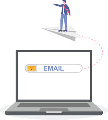 businessman launching origami paper airplane on email subscribe form on website.

