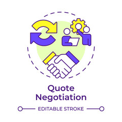 Quote negotiation multi color concept icon. Teamwork, professional. Problem solving, communication. Round shape line illustration. Abstract idea. Graphic design. Easy to use in infographic, article