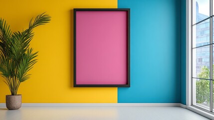 Modern Interior Design With Colorful Accents And Empty Picture Frame