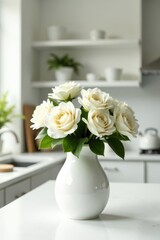 White spring centerpiece, white kitchen, vertical floral background, kitchen, chic