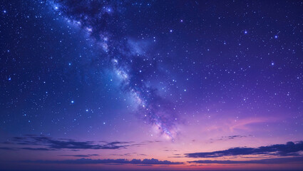 雲の向こうに見える星空と天の川、夜景