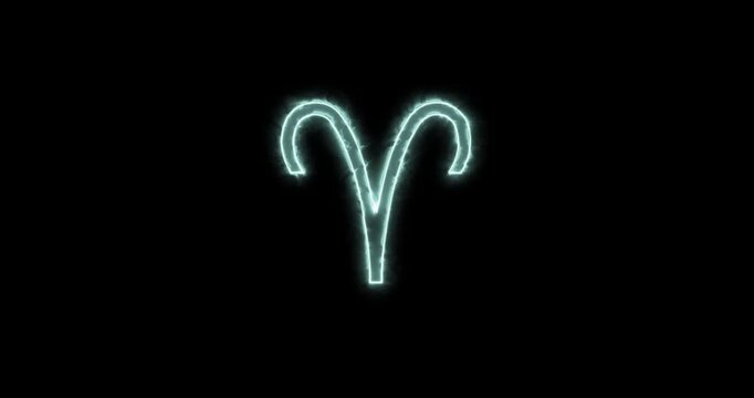 Aries symbol astrological sign blue flaming. Loop