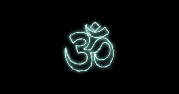 Om Buddhism symbol blue flaming. Loop