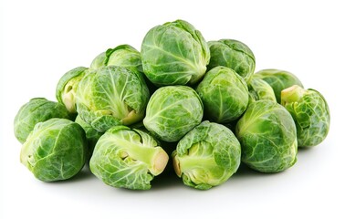Fresh Brussels sprouts stacked beautifully on a clean, white background ready for culinary creativity