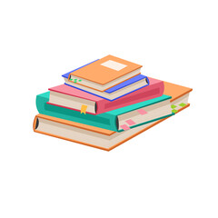 Books clipart isolated on white background. Various notebook position. Stack of books. Materials for education, reading, literature, and scientific theme.