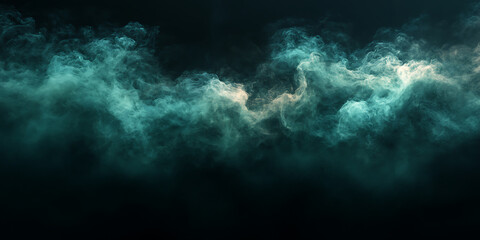 Fototapeta premium Abstract teal smoke plumes on dark background modern graphic design element resource